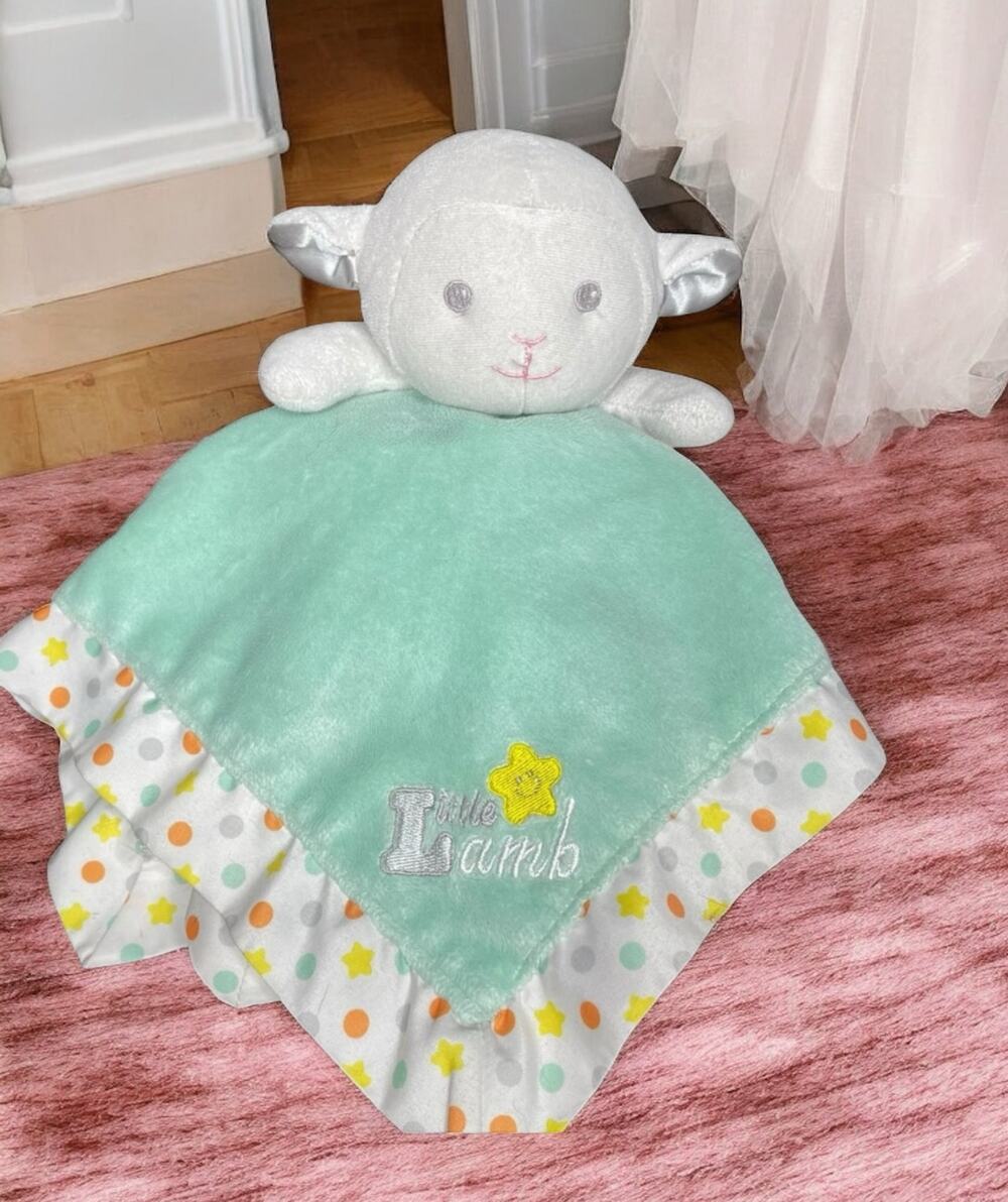 Garanimals Lamb Baby Security Blanket Green Polka Dot Satin Plush Lovey Toy 13"